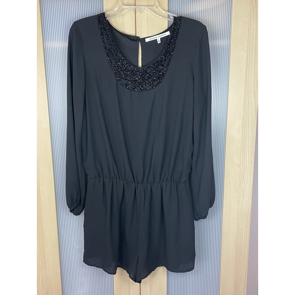 Collective Concept Black Romper with Beaded Accent Sz L Party Casual Valentine‎